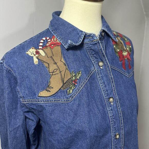 VTG Telluride Equestrian Denim Jacket Holiday Horse Embroidered Christmas Party - Picture 7 of 12